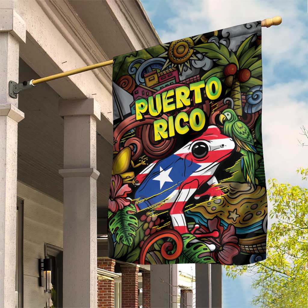 Puerto Rico Garden Flag The Coqui Frog Tropical Doodle Style - Wonder Print Shop