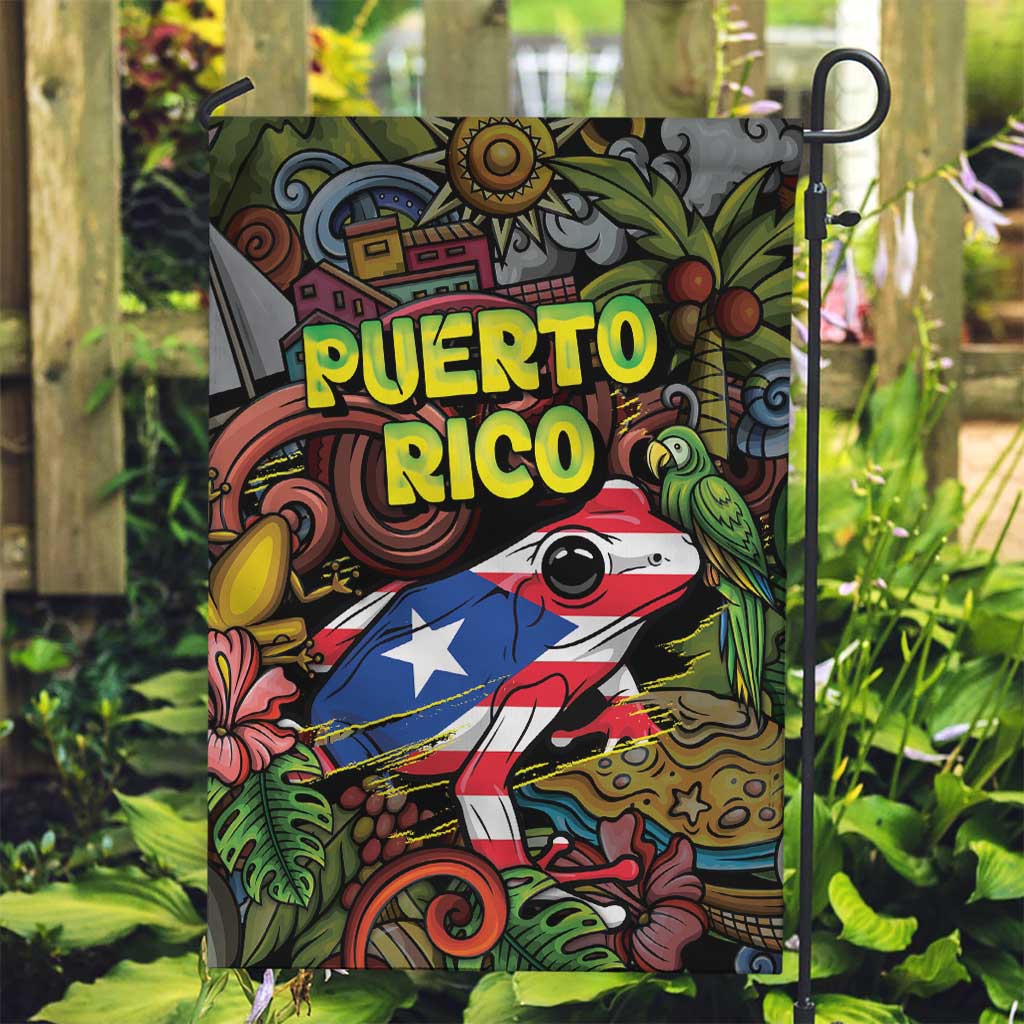Puerto Rico Garden Flag The Coqui Frog Tropical Doodle Style - Wonder Print Shop