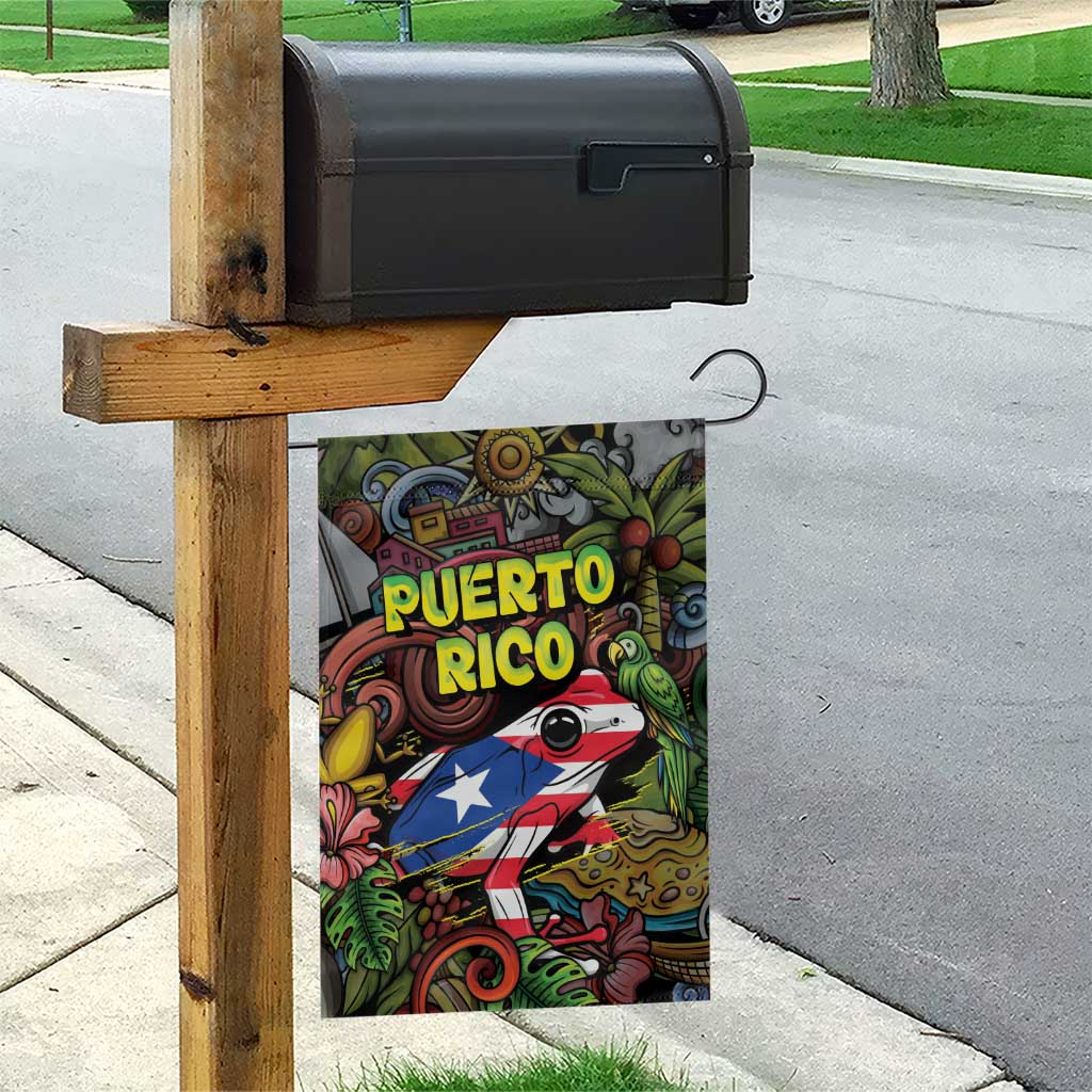 Puerto Rico Garden Flag The Coqui Frog Tropical Doodle Style - Wonder Print Shop
