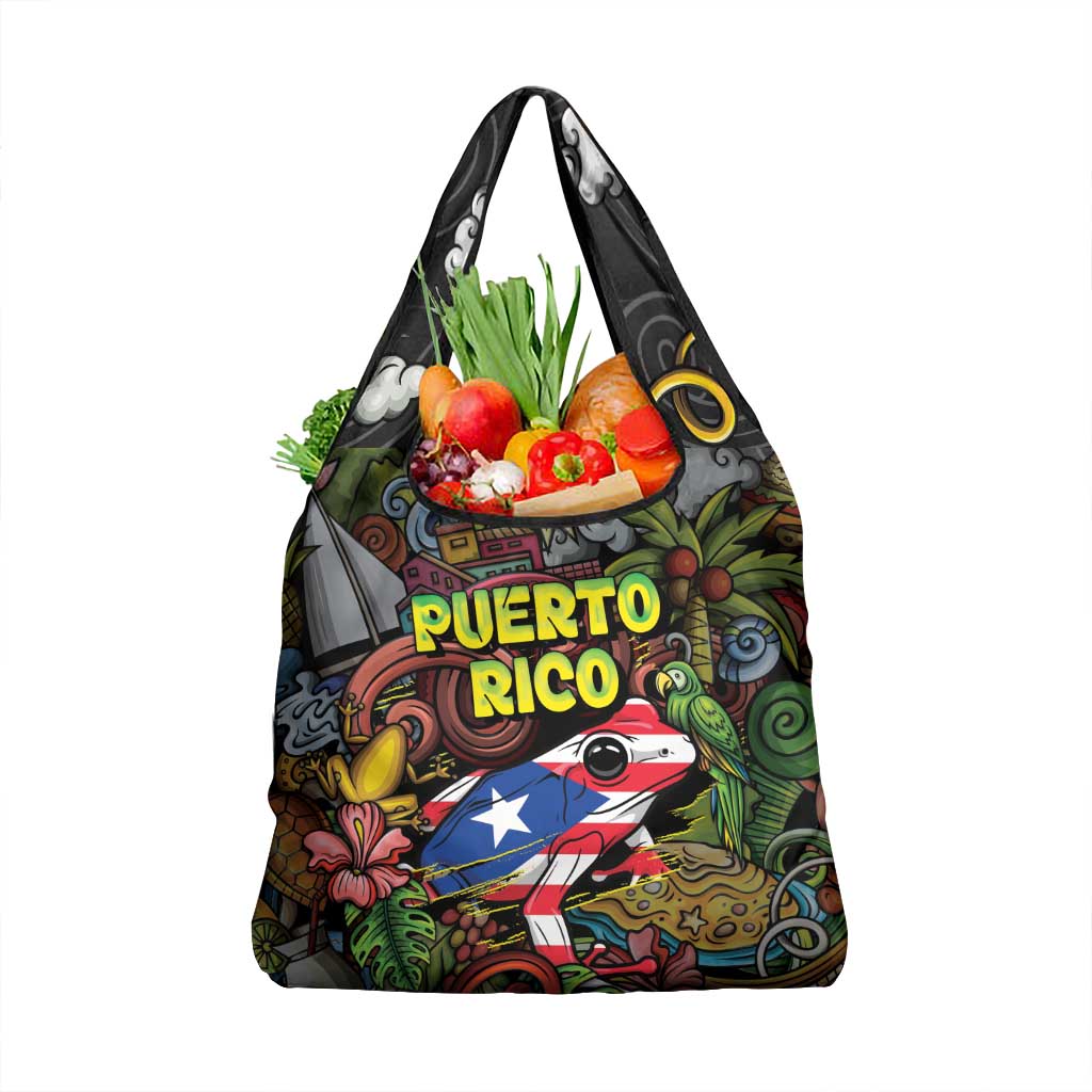 Puerto Rico Grocery Bag The Coqui Frog Tropical Doodle Style - Wonder Print Shop