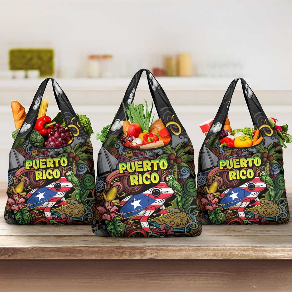 Puerto Rico Grocery Bag The Coqui Frog Tropical Doodle Style - Wonder Print Shop