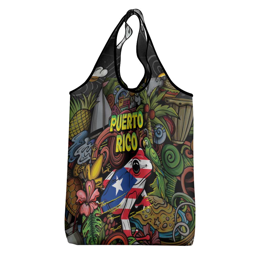 Puerto Rico Grocery Bag The Coqui Frog Tropical Doodle Style - Wonder Print Shop