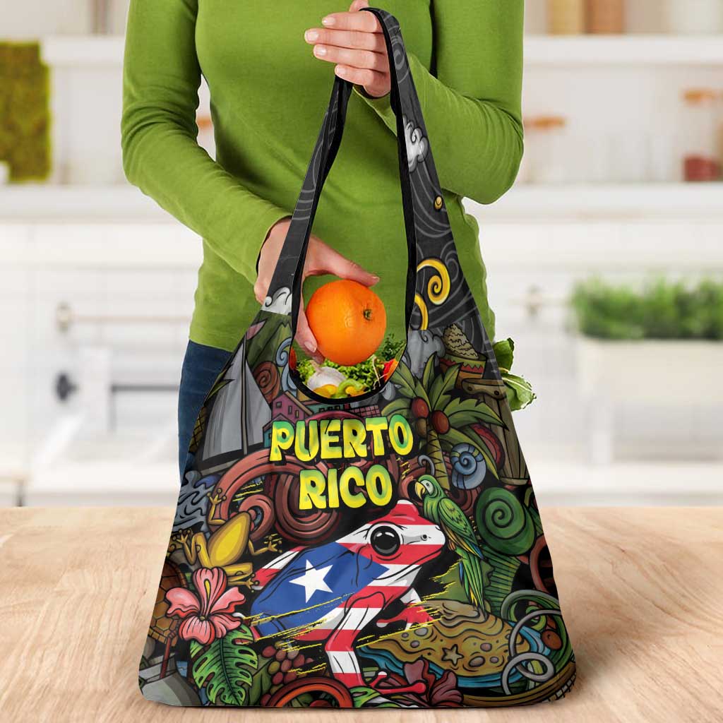 Puerto Rico Grocery Bag The Coqui Frog Tropical Doodle Style - Wonder Print Shop