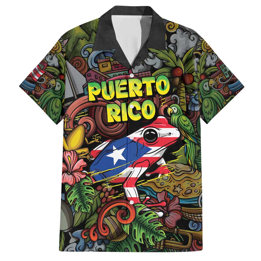 Personalized Puerto Rico Hawaiian Shirt The Coqui Frog Tropical Doodle Style - Wonder Print Shop