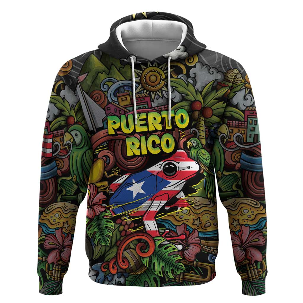 Personalized Puerto Rico Hoodie The Coqui Frog Tropical Doodle Style - Wonder Print Shop