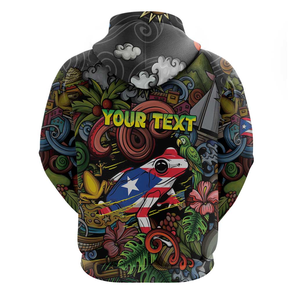 Personalized Puerto Rico Hoodie The Coqui Frog Tropical Doodle Style - Wonder Print Shop