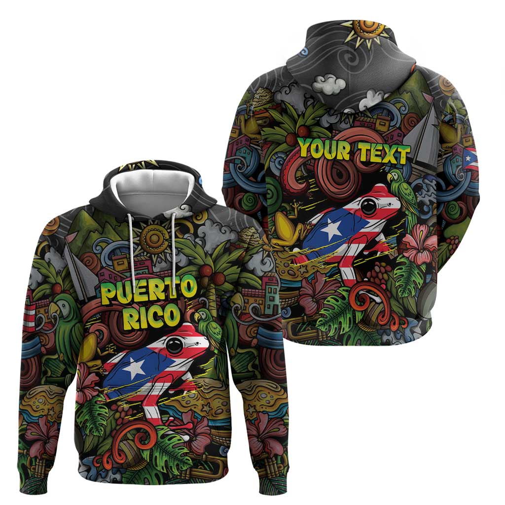 Personalized Puerto Rico Hoodie The Coqui Frog Tropical Doodle Style - Wonder Print Shop