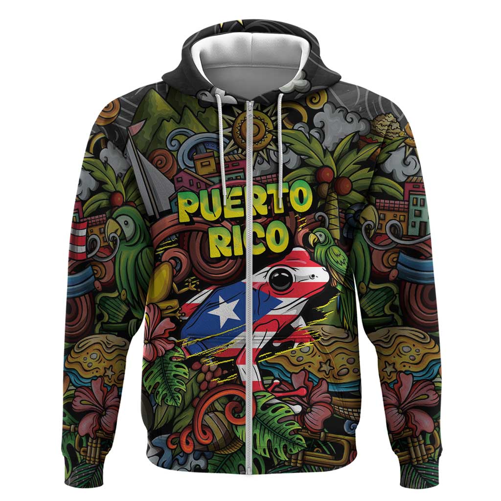 Personalized Puerto Rico Hoodie The Coqui Frog Tropical Doodle Style - Wonder Print Shop