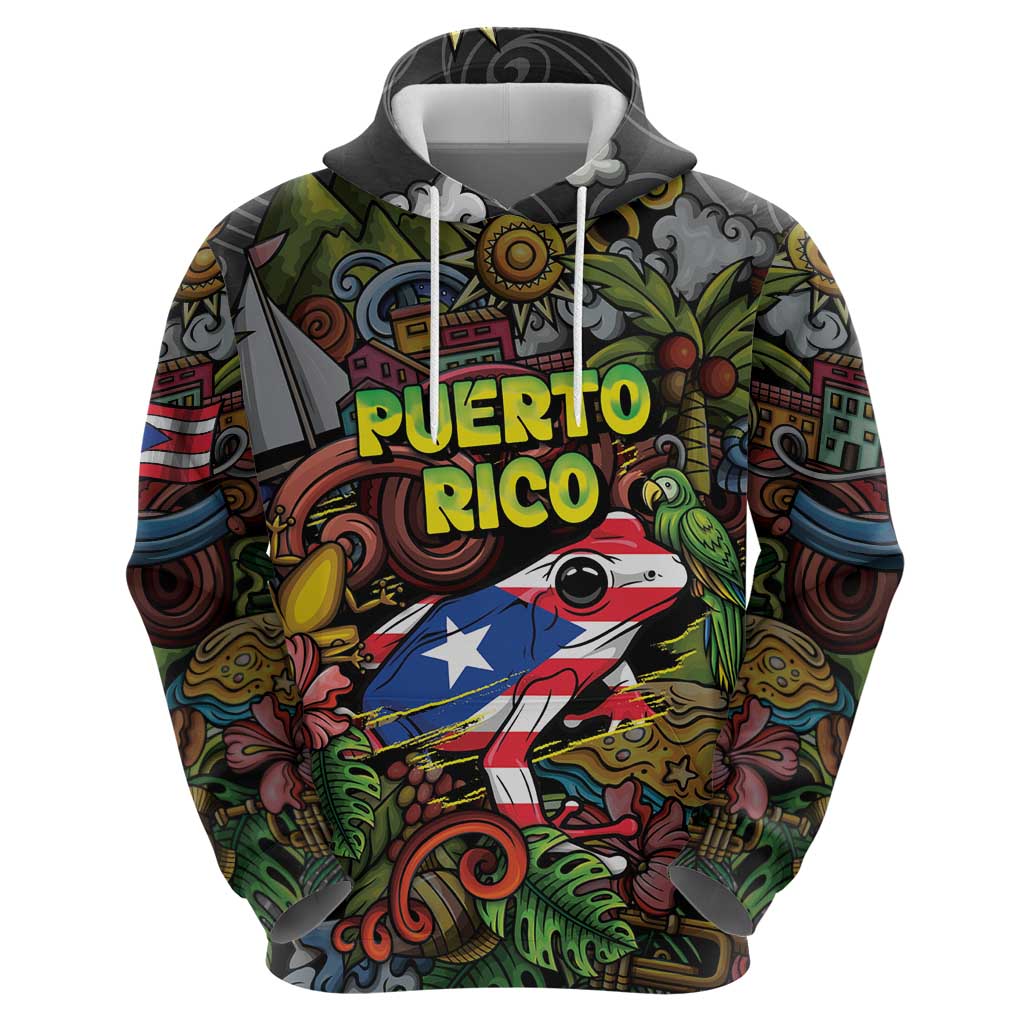 Personalized Puerto Rico Hoodie The Coqui Frog Tropical Doodle Style - Wonder Print Shop