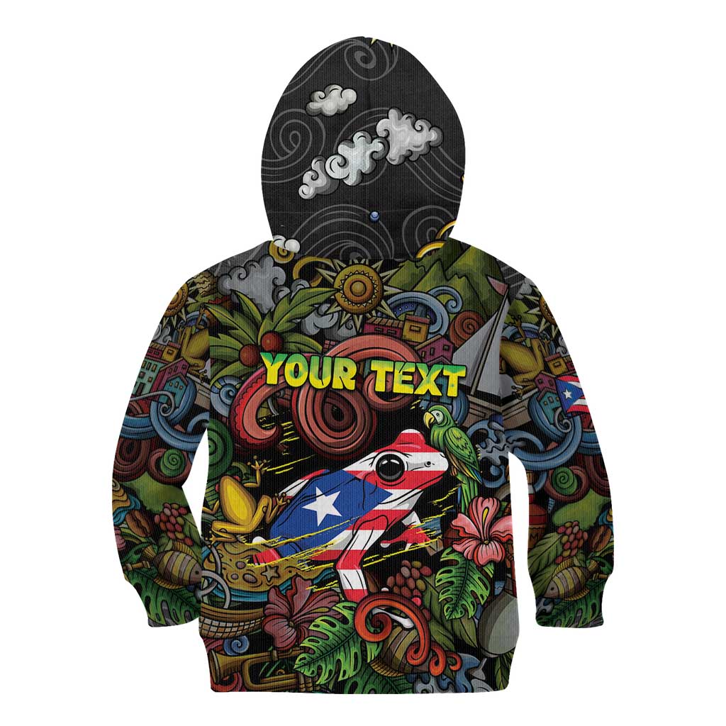 Personalized Puerto Rico Kid Hoodie The Coqui Frog Tropical Doodle Style - Wonder Print Shop