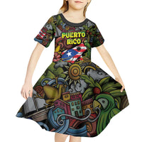 Personalized Puerto Rico Kid Short Sleeve Dress The Coqui Frog Tropical Doodle Style - Wonder Print Shop