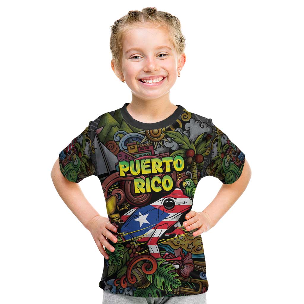 Personalized Puerto Rico Kid T Shirt The Coqui Frog Tropical Doodle Style - Wonder Print Shop
