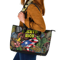 Puerto Rico Leather Tote Bag The Coqui Frog Tropical Doodle Style - Wonder Print Shop