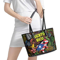 Puerto Rico Leather Tote Bag The Coqui Frog Tropical Doodle Style - Wonder Print Shop
