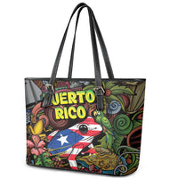 Puerto Rico Leather Tote Bag The Coqui Frog Tropical Doodle Style - Wonder Print Shop
