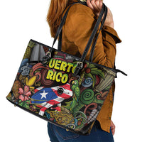 Puerto Rico Leather Tote Bag The Coqui Frog Tropical Doodle Style - Wonder Print Shop