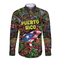 Personalized Puerto Rico Long Sleeve Button Shirt The Coqui Frog Tropical Doodle Style - Wonder Print Shop