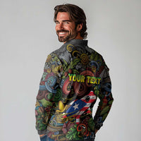 Personalized Puerto Rico Long Sleeve Polo Shirt The Coqui Frog Tropical Doodle Style - Wonder Print Shop