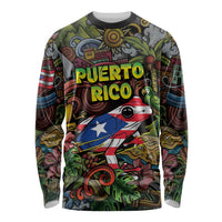 Personalized Puerto Rico Long Sleeve Shirt The Coqui Frog Tropical Doodle Style - Wonder Print Shop