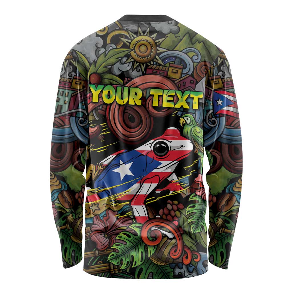 Personalized Puerto Rico Long Sleeve Shirt The Coqui Frog Tropical Doodle Style - Wonder Print Shop