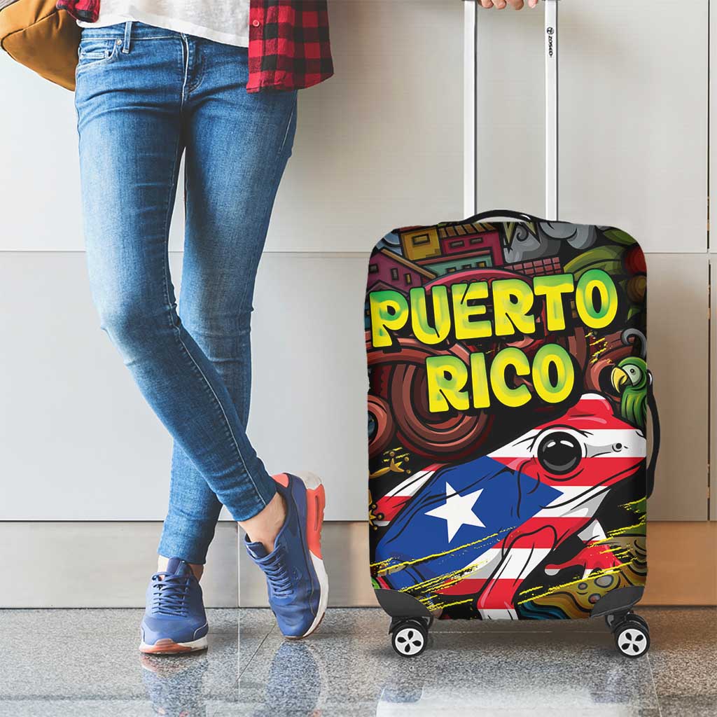 Puerto Rico Luggage Cover The Coqui Frog Tropical Doodle Style - Wonder Print Shop