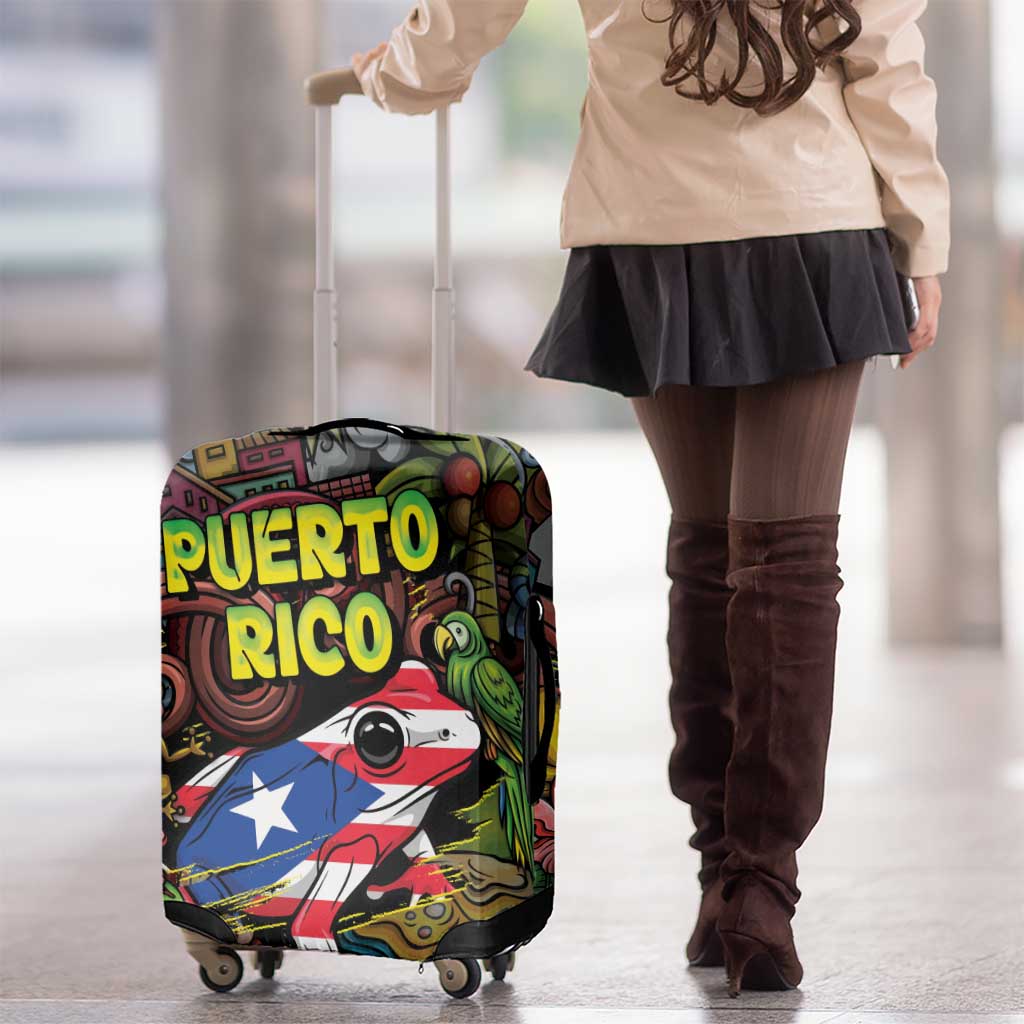 Puerto Rico Luggage Cover The Coqui Frog Tropical Doodle Style - Wonder Print Shop
