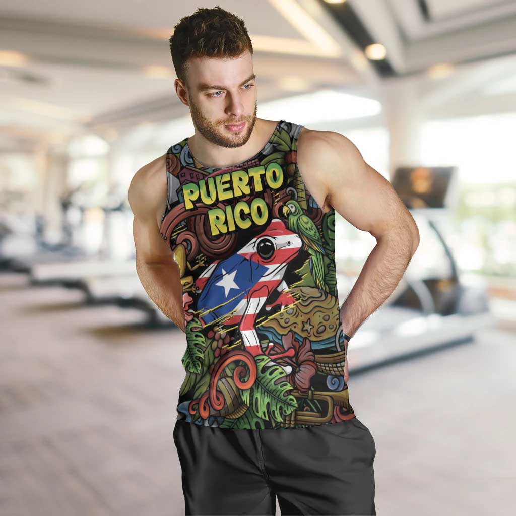 Personalized Puerto Rico Men Tank Top The Coqui Frog Tropical Doodle Style - Wonder Print Shop