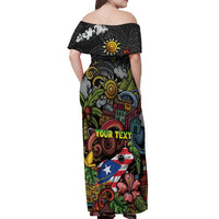 Personalized Puerto Rico Off Shoulder Maxi Dress The Coqui Frog Tropical Doodle Style - Wonder Print Shop