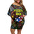 Personalized Puerto Rico Off Shoulder Short Dress The Coqui Frog Tropical Doodle Style - Wonder Print Shop