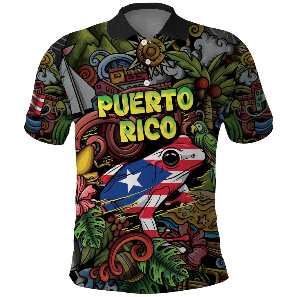 Personalized Puerto Rico Polo Shirt The Coqui Frog Tropical Doodle Style - Wonder Print Shop