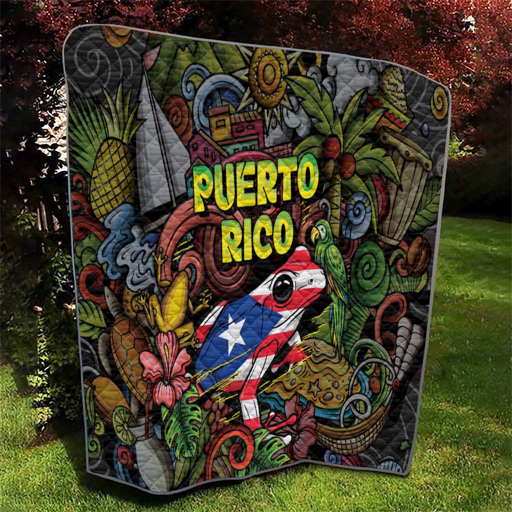 Puerto Rico Quilt The Coqui Frog Tropical Doodle Style - Wonder Print Shop