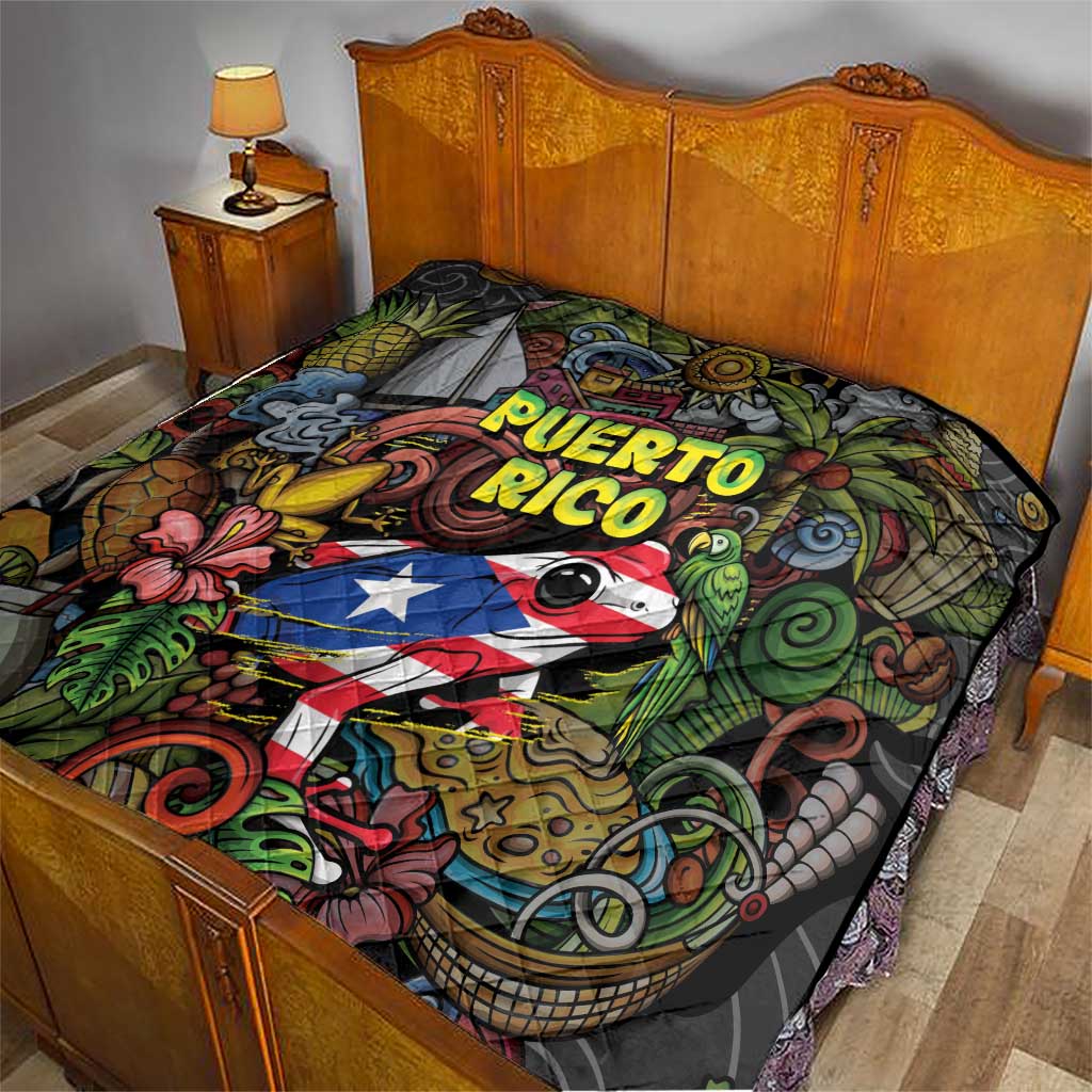 Puerto Rico Quilt The Coqui Frog Tropical Doodle Style - Wonder Print Shop