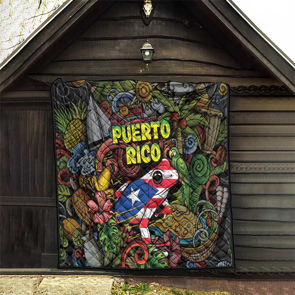 Puerto Rico Quilt The Coqui Frog Tropical Doodle Style - Wonder Print Shop