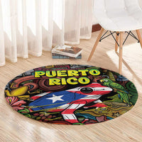 Puerto Rico Round Carpet The Coqui Frog Tropical Doodle Style - Wonder Print Shop
