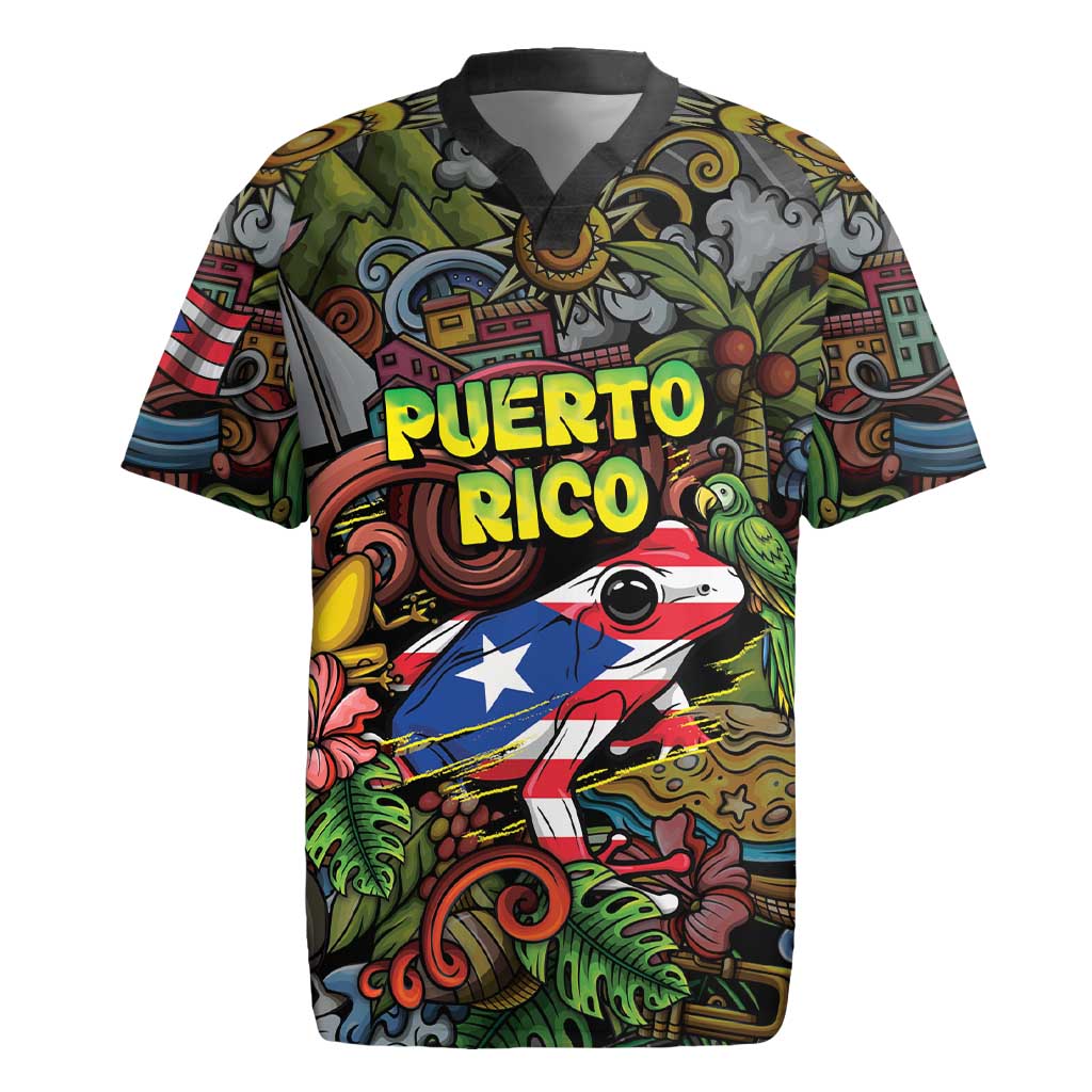 Personalized Puerto Rico Rugby Jersey The Coqui Frog Tropical Doodle Style - Wonder Print Shop