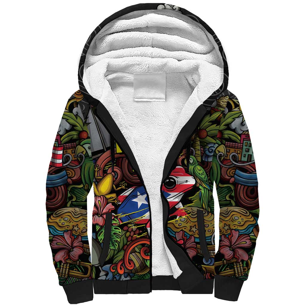 Personalized Puerto Rico Sherpa Hoodie The Coqui Frog Tropical Doodle Style - Wonder Print Shop
