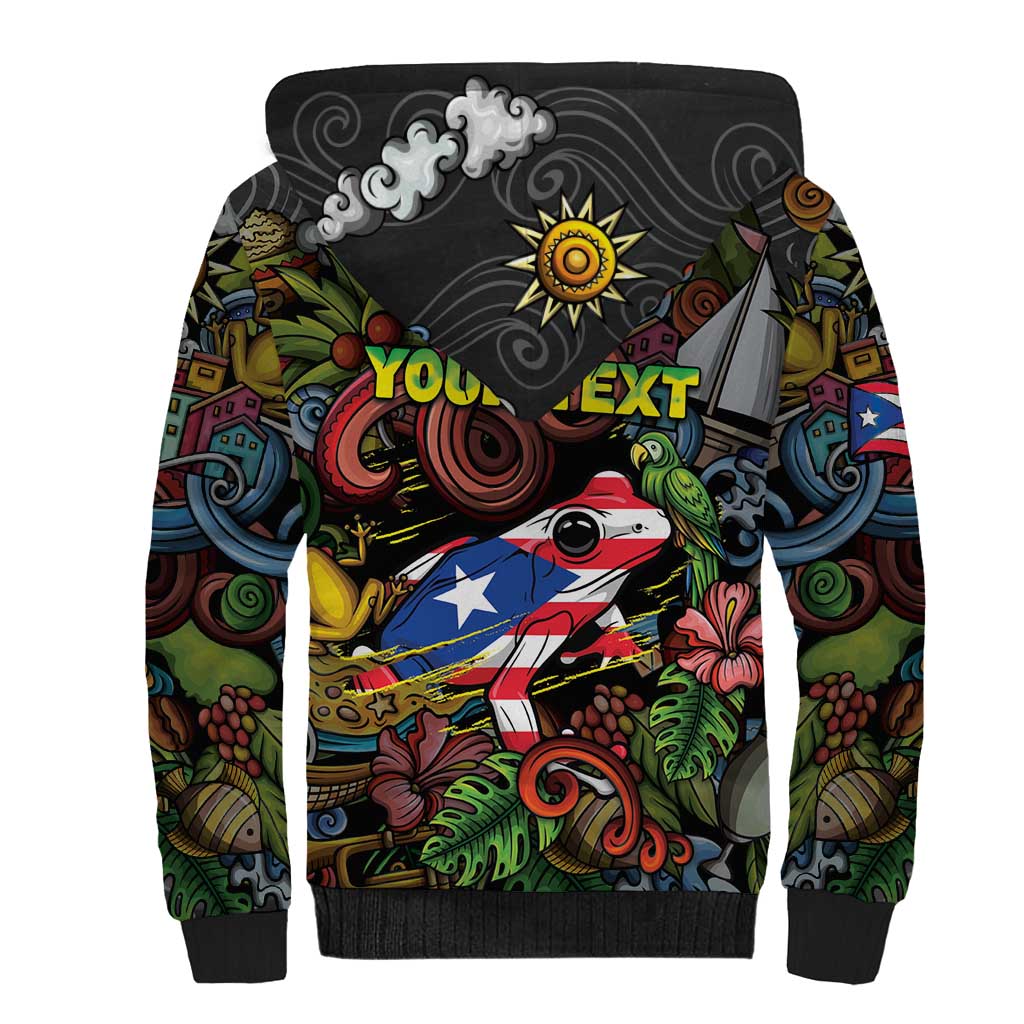 Personalized Puerto Rico Sherpa Hoodie The Coqui Frog Tropical Doodle Style - Wonder Print Shop