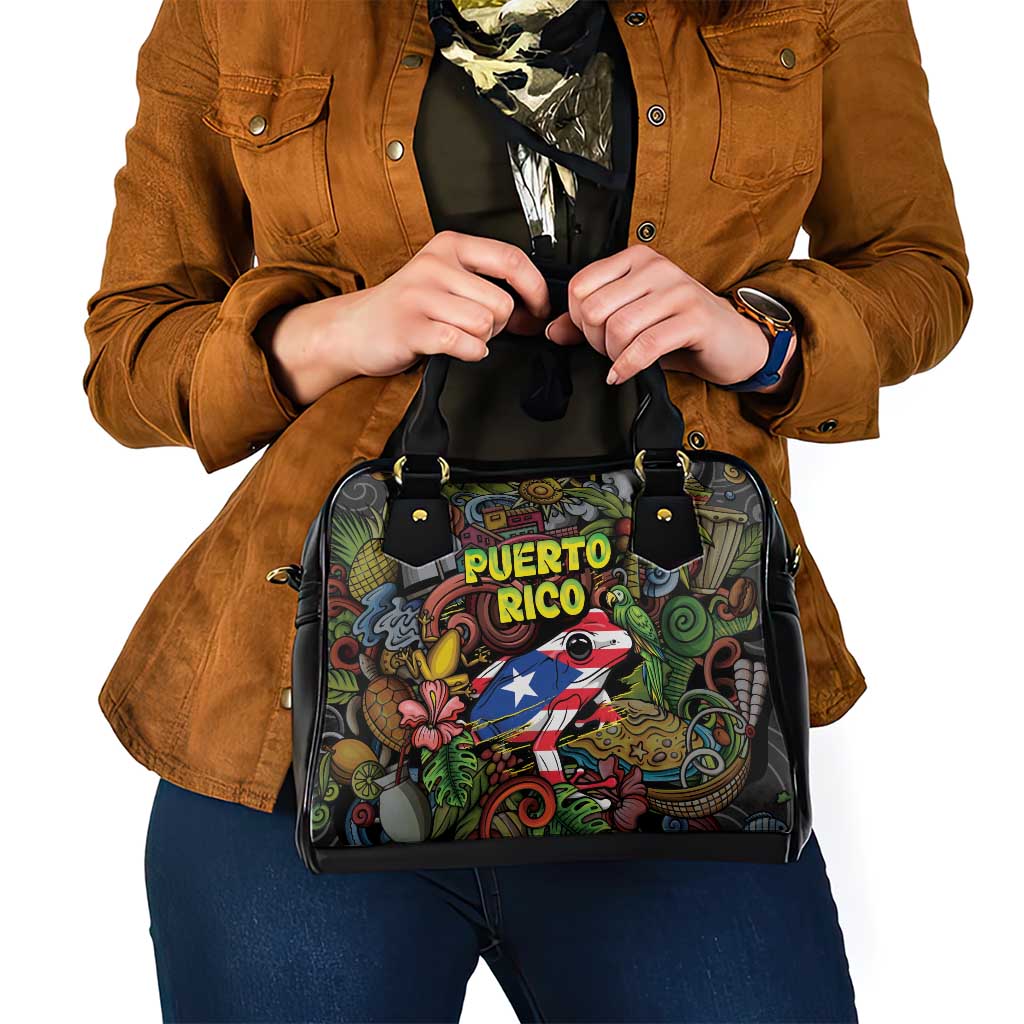 Puerto Rico Shoulder Handbag The Coqui Frog Tropical Doodle Style - Wonder Print Shop