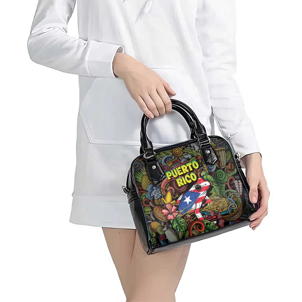Puerto Rico Shoulder Handbag The Coqui Frog Tropical Doodle Style - Wonder Print Shop