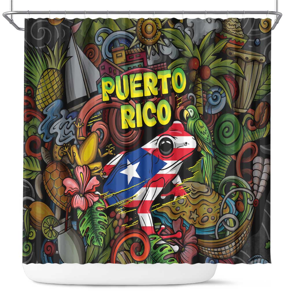 Puerto Rico Shower Curtain The Coqui Frog Tropical Doodle Style - Wonder Print Shop
