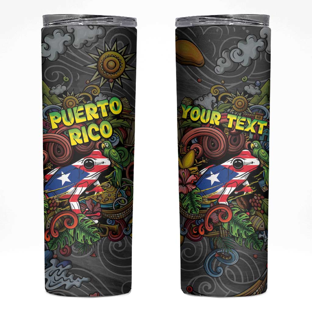 Personalized Puerto Rico Skinny Tumbler The Coqui Frog Tropical Doodle Style - Wonder Print Shop