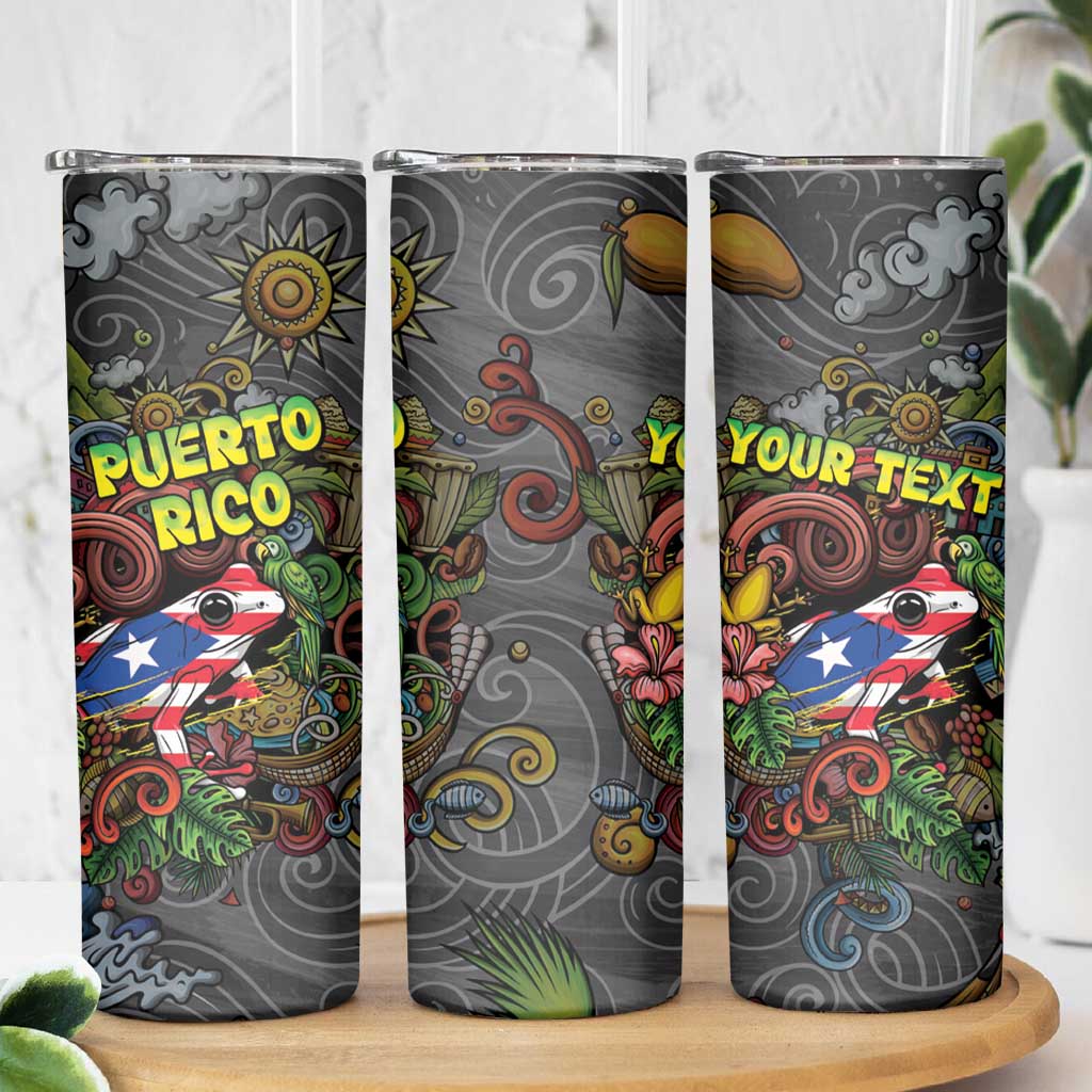 Personalized Puerto Rico Skinny Tumbler The Coqui Frog Tropical Doodle Style - Wonder Print Shop