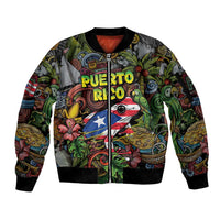 Personalized Puerto Rico Sleeve Zip Bomber Jacket The Coqui Frog Tropical Doodle Style - Wonder Print Shop