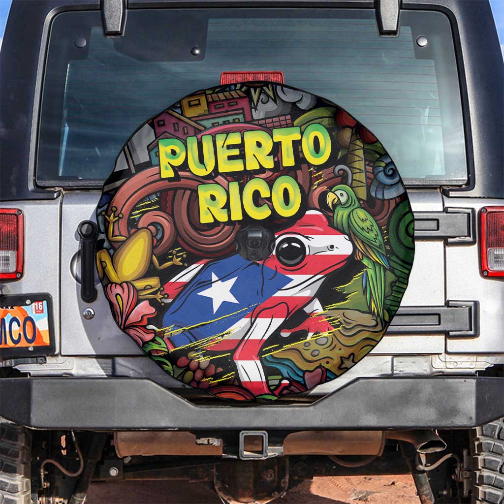 Puerto Rico Spare Tire Cover The Coqui Frog Tropical Doodle Style - Wonder Print Shop
