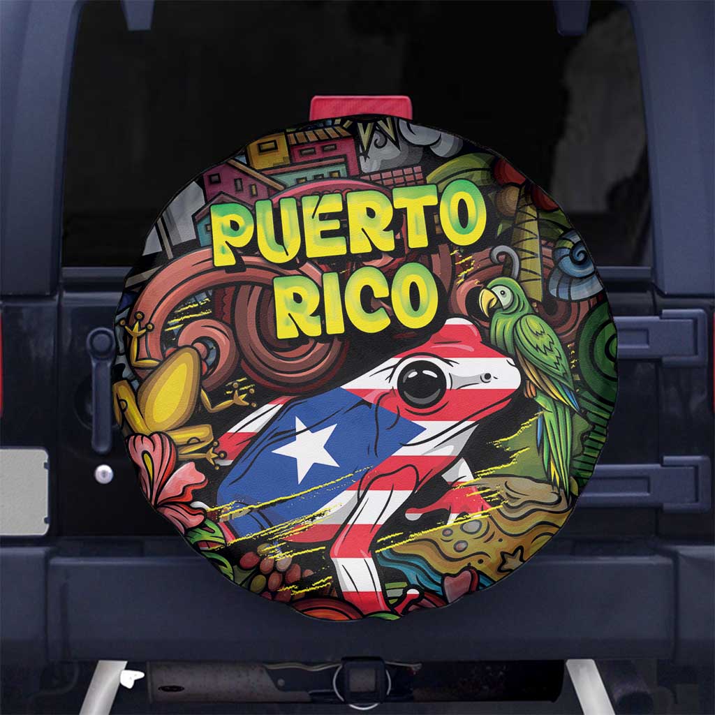 Puerto Rico Spare Tire Cover The Coqui Frog Tropical Doodle Style - Wonder Print Shop