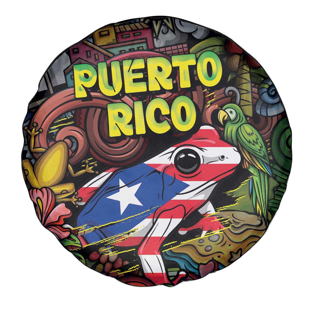 Puerto Rico Spare Tire Cover The Coqui Frog Tropical Doodle Style - Wonder Print Shop