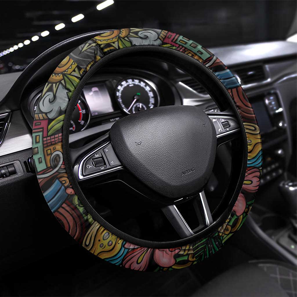 Puerto Rico Steering Wheel Cover The Coqui Frog Tropical Doodle Style - Wonder Print Shop