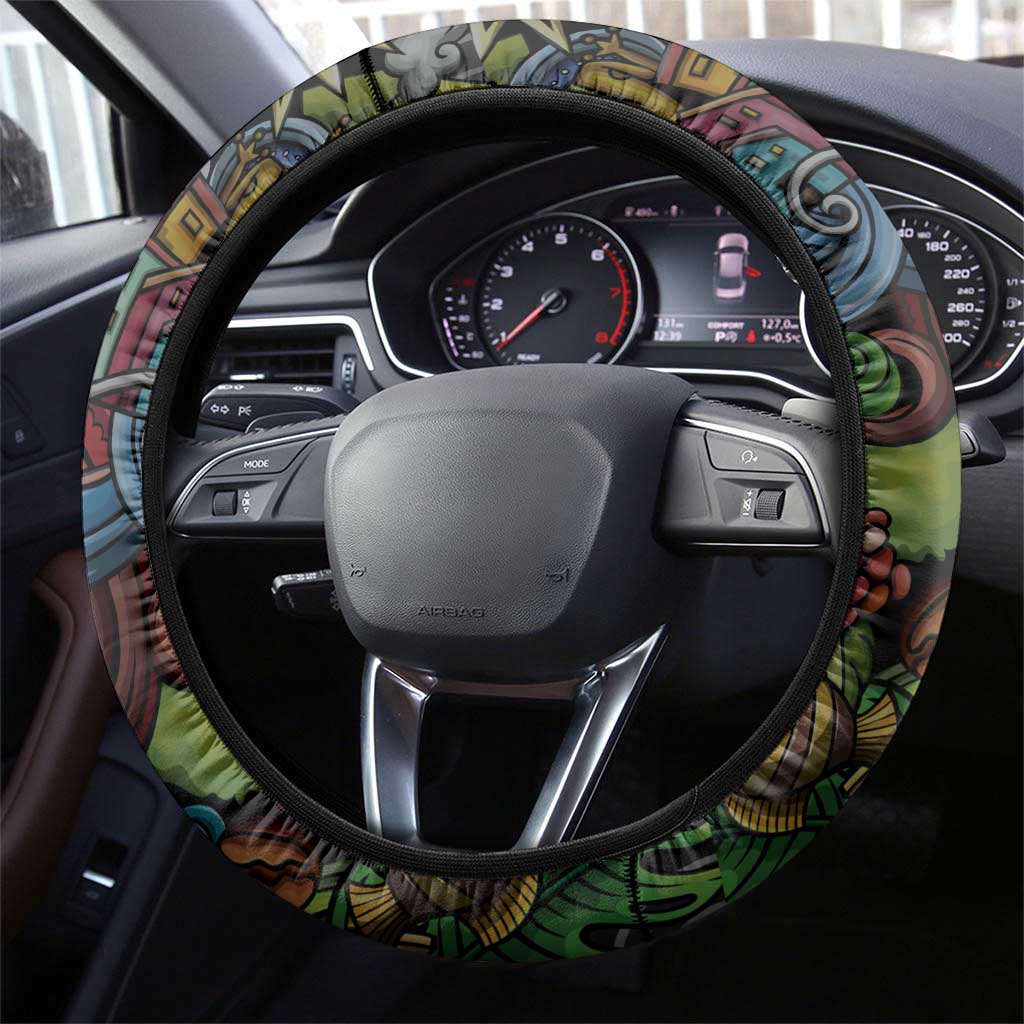 Puerto Rico Steering Wheel Cover The Coqui Frog Tropical Doodle Style - Wonder Print Shop