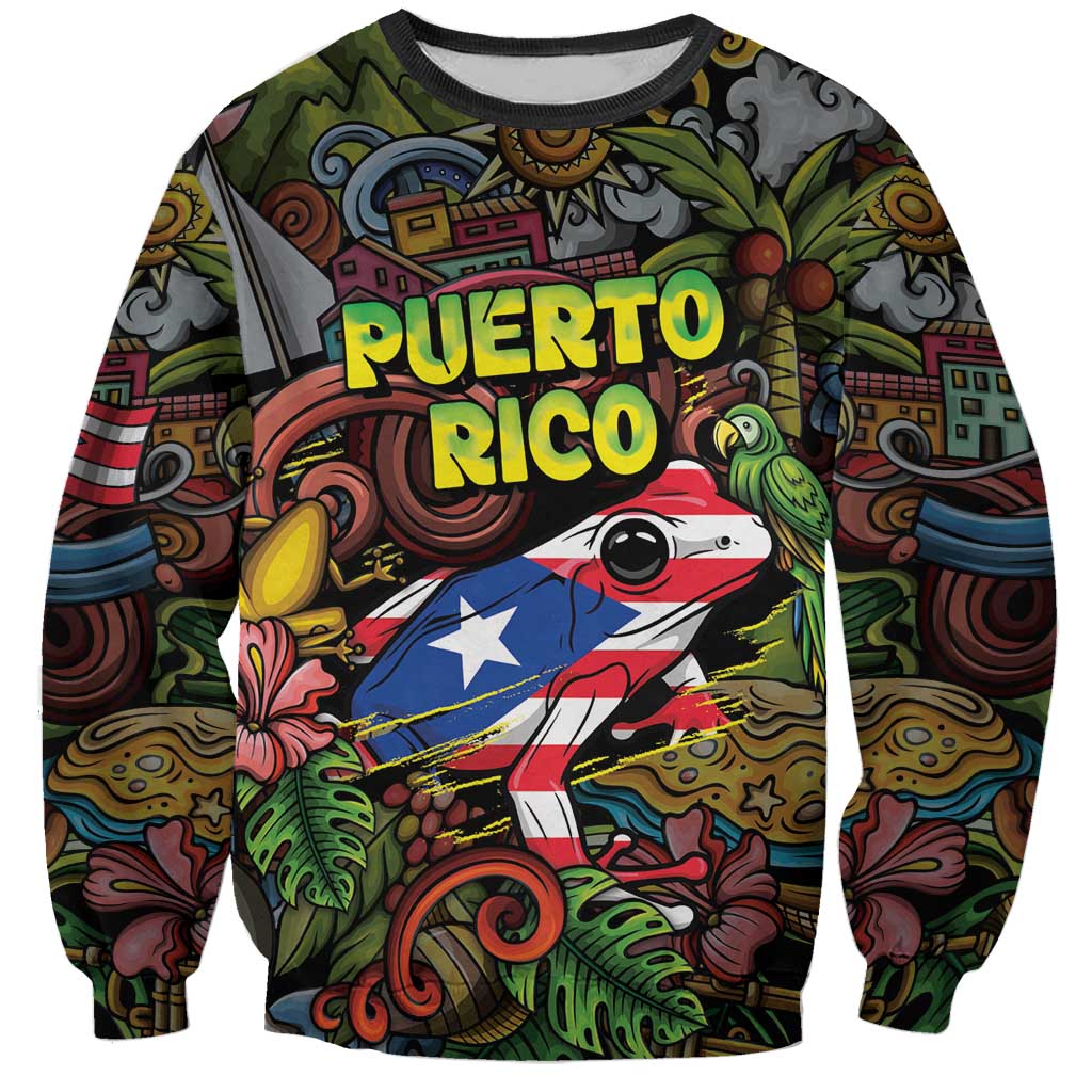 Personalized Puerto Rico Sweatshirt The Coqui Frog Tropical Doodle Style - Wonder Print Shop