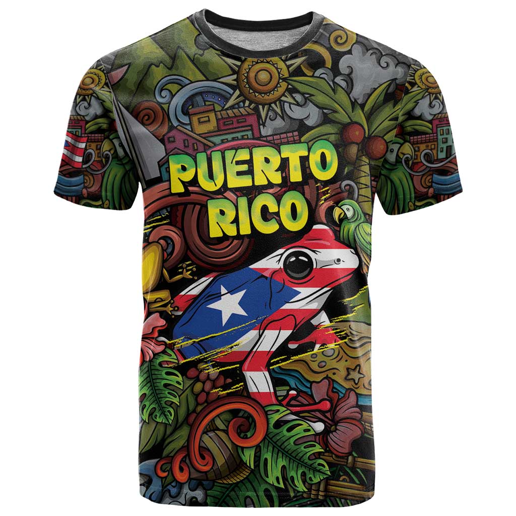 Personalized Puerto Rico T Shirt The Coqui Frog Tropical Doodle Style - Wonder Print Shop